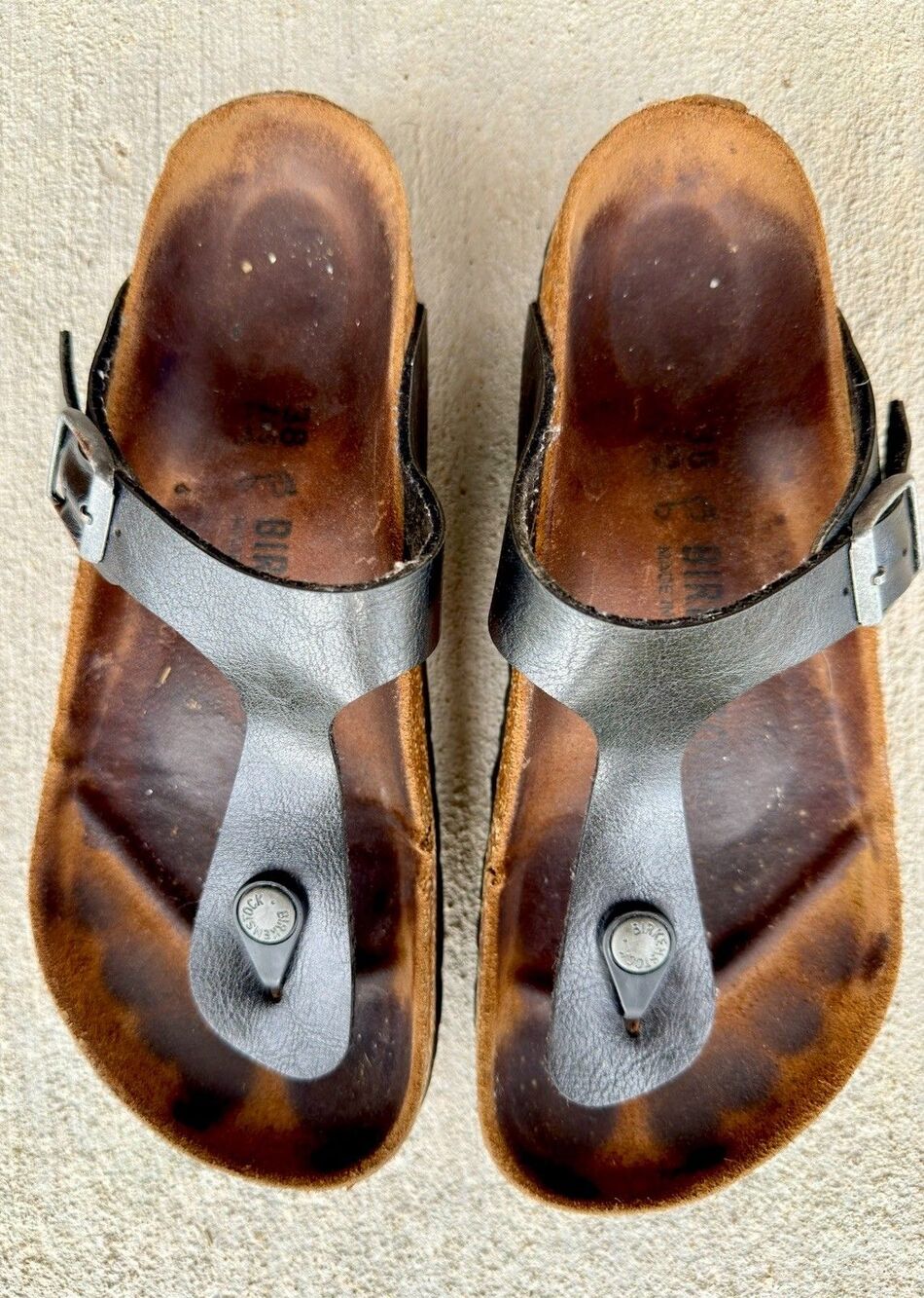 Birkenstock Ramses Black Leather Thong Sandals Sz 38 Flip Flop Gizeh Style